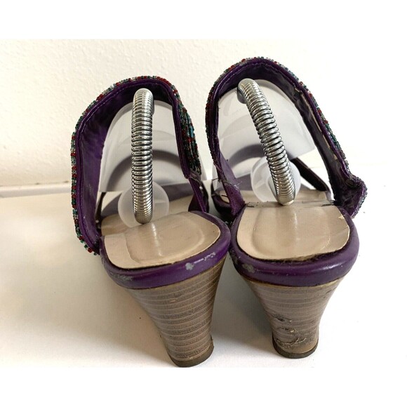 Vintage Wedge Open-Toe Sandals Purple White Blue Glitter  8M (Flaw) - Picture 5 of 7
